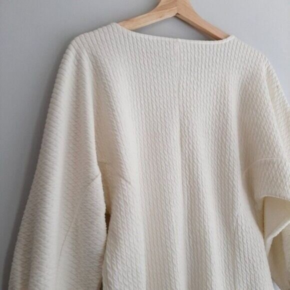 ANTHROPOLOGIE | Puffed Dolman Sleeve Textured Soft Comfy Top Ivory White Sz XS - Picture 8 of 13